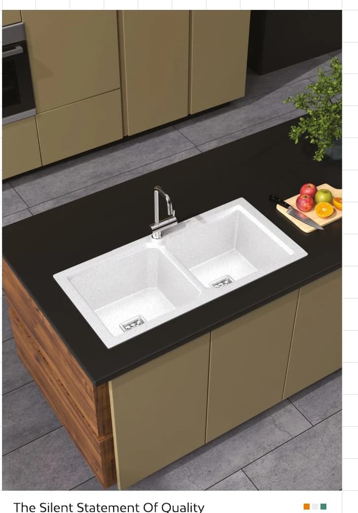 Double Bowl Quartz Sink, 37 × 18 × 9 in