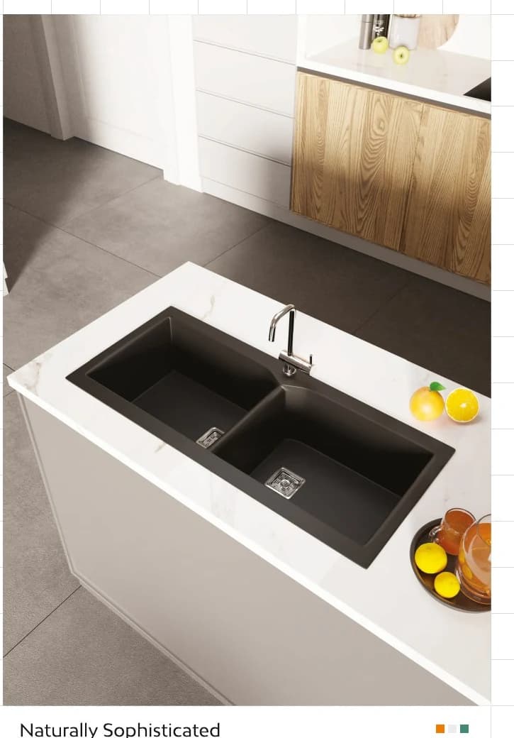 Double Bowl Quartz Sink, 45 × 20 × 9 in